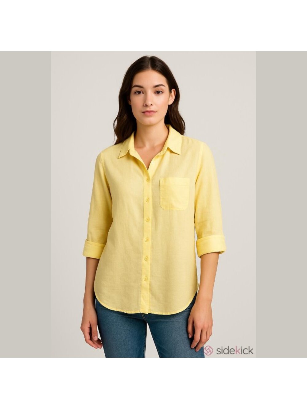 Chicos No Iron Button Down Linen Shirt Yellow Size 2(L) Minimalist Travel Spring